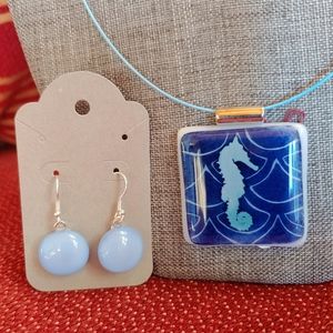 Seahorse necklace and earrings